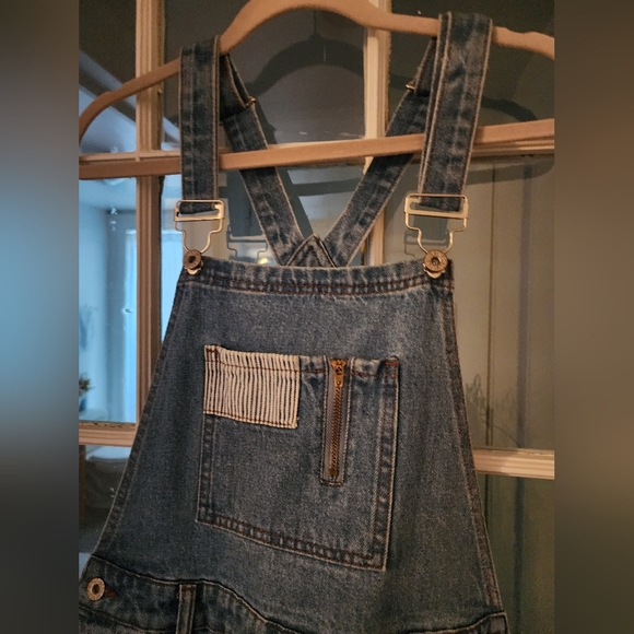 Pol Denim Overalls size medium blue‎ jean patchwork 100% cotton - Picture 2 of 7